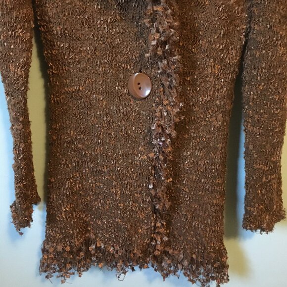 Y2K Cotton Fuzzy Fringed Knit Single Button Cardigan - Picture 5 of 15